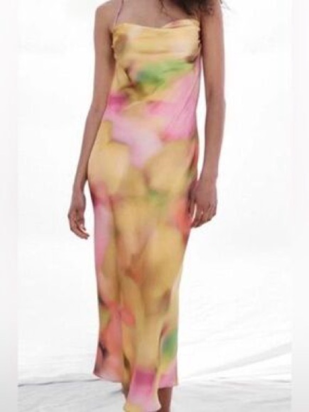 Zara Yellow-Pink Floral Satin Slip Dress